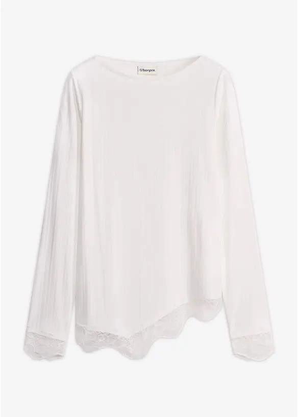 Langarmshirt mit Spitzensaum in weiß von vorne - bonprix Langarmshirt mit Spitzensaum in weiß von vorne - bonprix