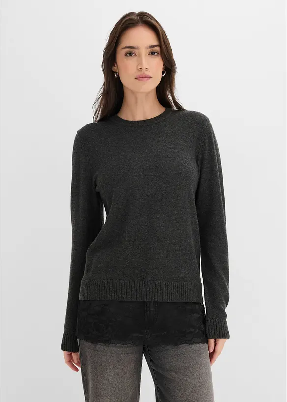 Feinstrickpullover aus Viskose-Mix in grau von vorne (im Anschnitt) - bonprix