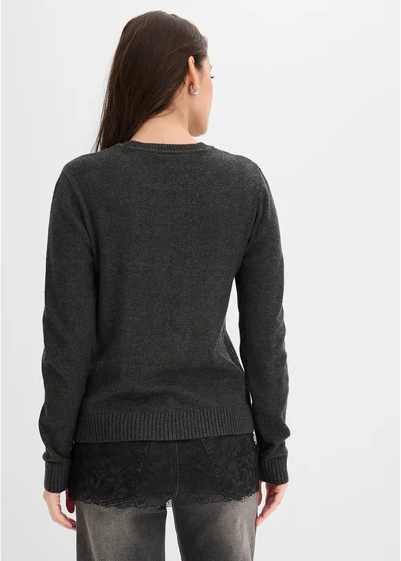 Feinstrickpullover aus Viskose-Mix in grau von hinten (im Anschnitt) - bonprix