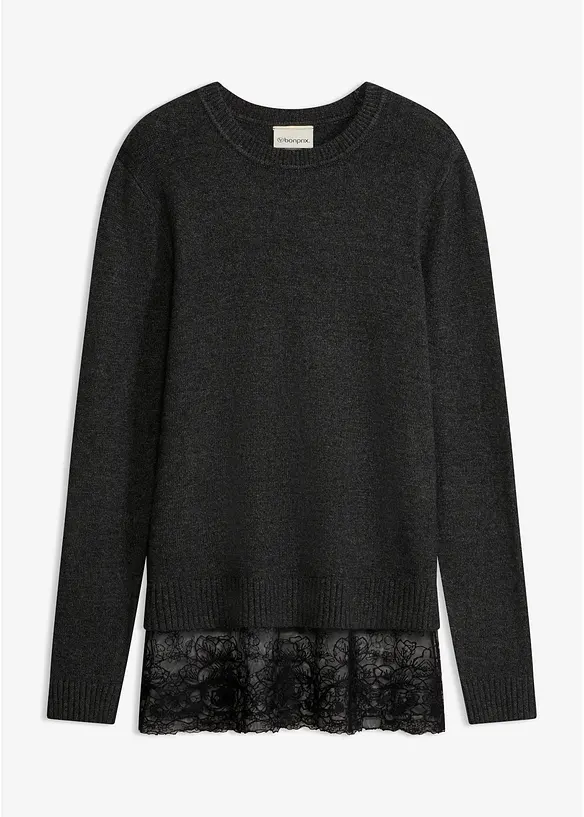 Feinstrickpullover aus Viskose-Mix in grau von vorne - bonprix
