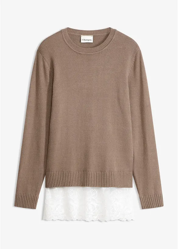 Feinstrickpullover aus Viskose-Mix in braun von vorne - bonprix