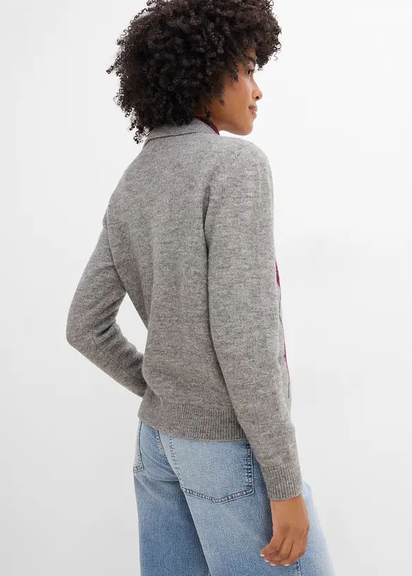 Strickjacke mit Polokragen in grau von hinten (im Anschnitt) - bonprix