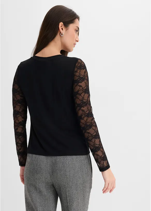 Langarmshirt mit Ärmeln aus Spitze in schwarz von hinten (im Anschnitt) - bonprix Langarmshirt mit Ärmeln aus Spitze in schwarz von hinten (im Anschnitt) - bonprix