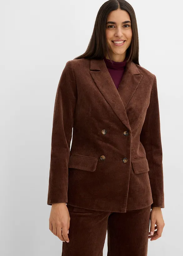 Cord-Blazer als Zweireiher in braun von vorne (im Anschnitt) - bonprix