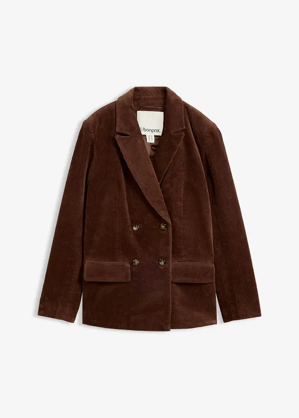 Cord-Blazer als Zweireiher in braun von vorne - bonprix