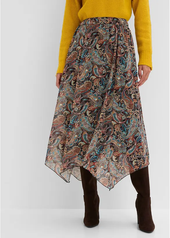Chiffonrock mit Zipfelsaum in schwarz von vorne - bonprix