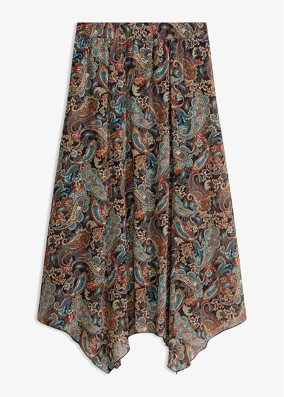 Chiffonrock mit Zipfelsaum in schwarz von vorne - bonprix