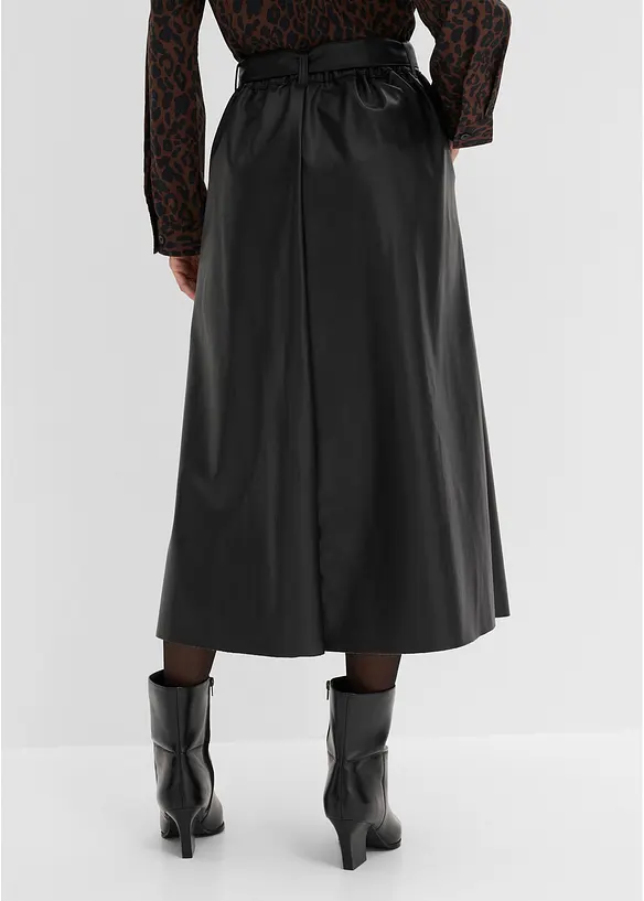 Lederimitat Faltenrock und Gürtel (2-tlg. Set) in schwarz von hinten - bonprix