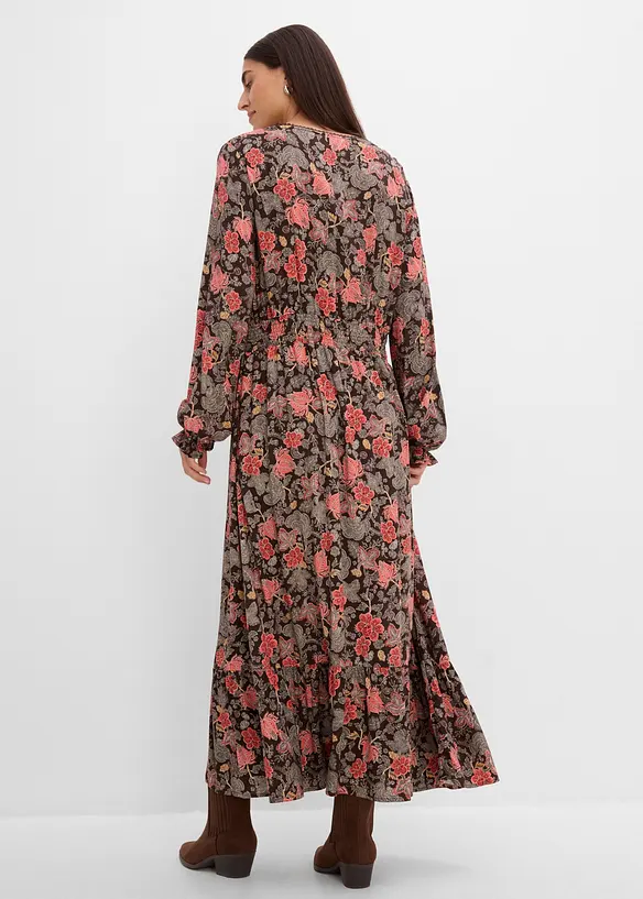 Maxikleid aus reiner Viskose in braun von hinten (Totalaufnahme) - bonprix