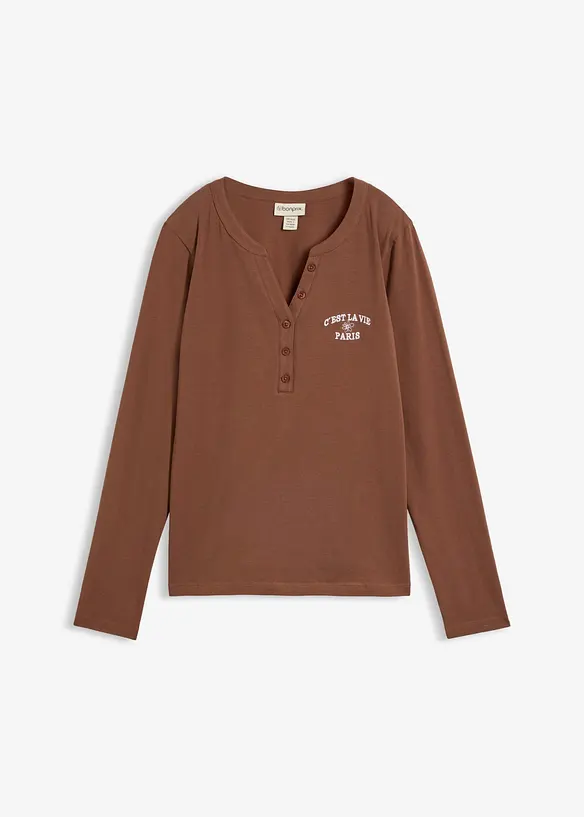 Langarmshirt aus elastischem Bio-Baumwoll-Mix in braun von vorne - bonprix