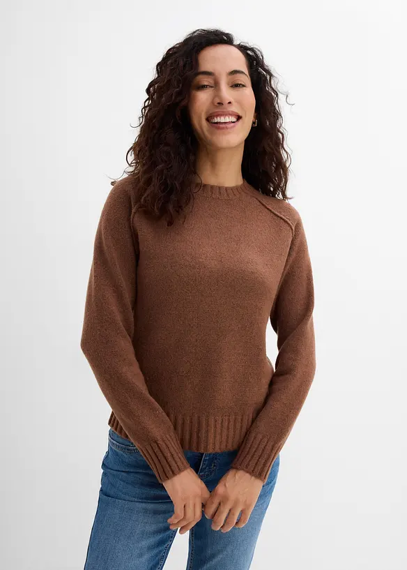 Raglan-Strickpullover in braun von vorne (im Anschnitt) - bonprix