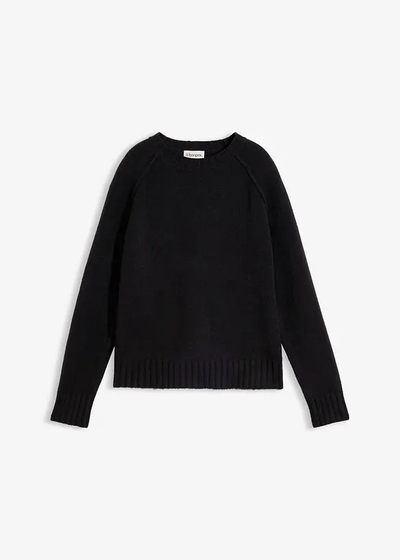 Raglan-Strickpullover in schwarz von vorne - bonprix