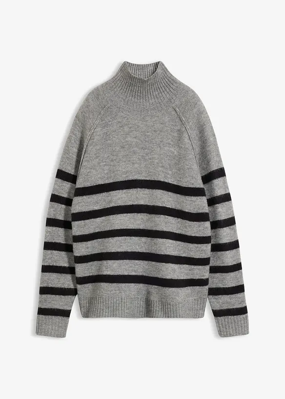 Lockerer Strickpullover mit Rollkragen in grau von vorne - bonprix Lockerer Strickpullover mit Rollkragen in grau von vorne - bonprix