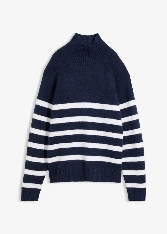 Lockerer Strickpullover mit Rollkragen in blau von vorne - bonprix