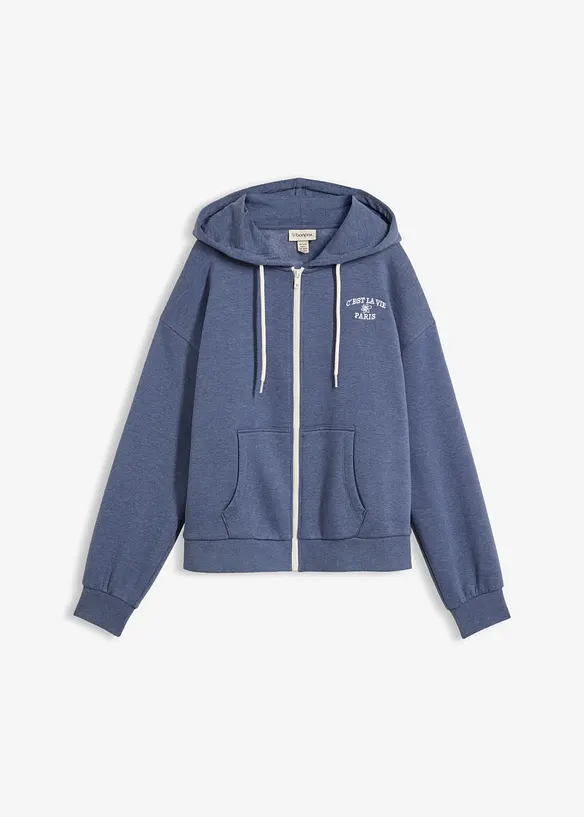 Kapuzen-Sweatjacke aus Bio-Baumwoll-Mix in blau von vorne - bonprix