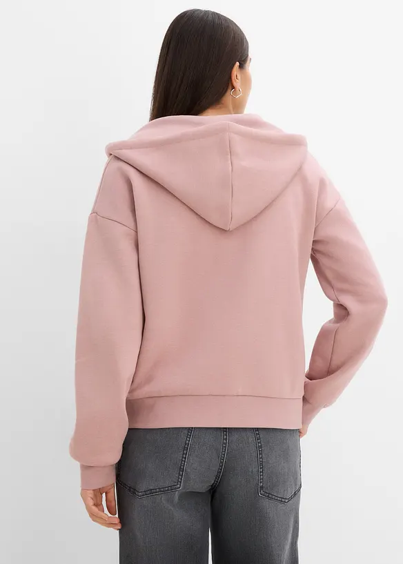Kapuzen-Sweatjacke aus Bio-Baumwoll-Mix in rosa von hinten (im Anschnitt) - bonprix
