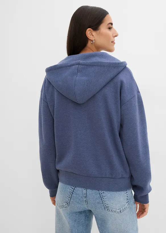 Kapuzen-Sweatjacke aus Bio-Baumwoll-Mix in blau von hinten (im Anschnitt) - bonprix