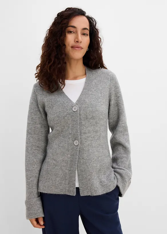 Taillierte Feinstrickjacke in grau von vorne (im Anschnitt) - bonprix Taillierte Feinstrickjacke in grau von vorne (im Anschnitt) - bonprix