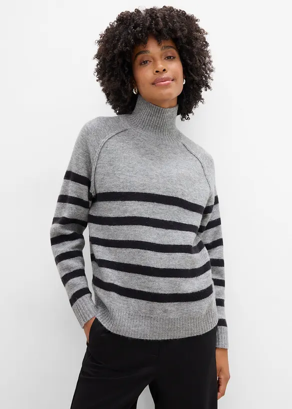 Lockerer Strickpullover mit Rollkragen in grau von vorne (im Anschnitt) - bonprix Lockerer Strickpullover mit Rollkragen in grau von vorne (im Anschnitt) - bonprix