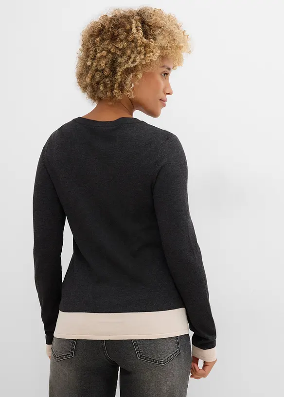 2-in-1 Feinstrickjacke mit Viskose in grau von hinten (im Anschnitt) - bonprix