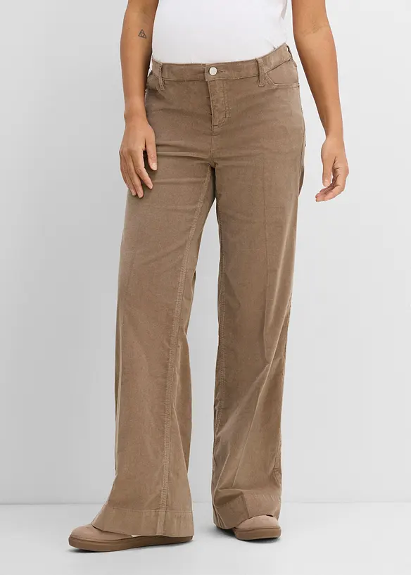 Unterbauch-Umstandshose aus Stretch-Cord, Wide Leg in braun von vorne - bonprix