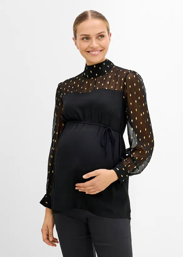 Festliche Umstands-Bluse mit transparenten Ärmeln in schwarz von vorne (im Anschnitt) - bonprix