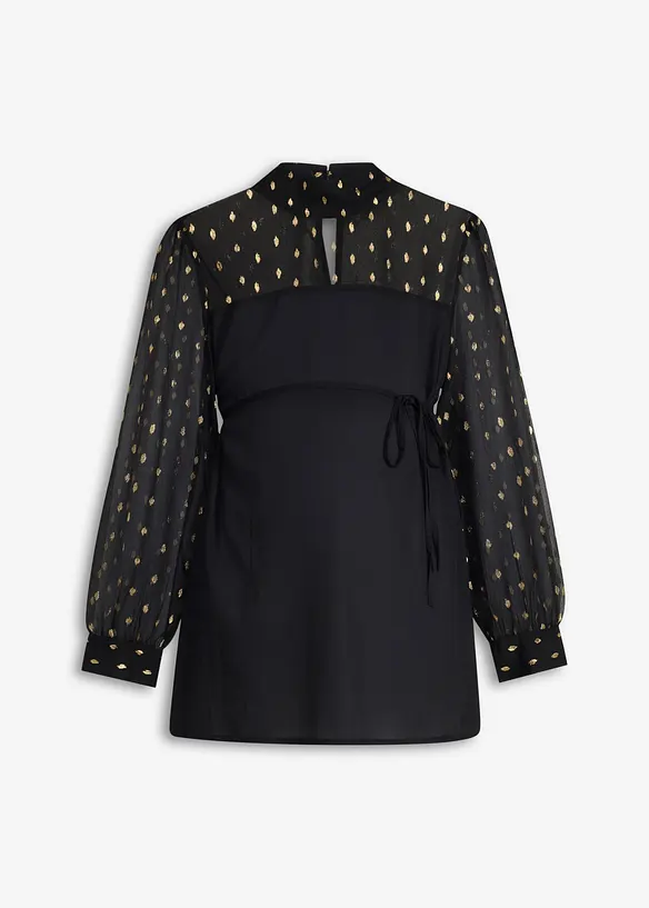 Festliche Umstands-Bluse mit transparenten Ärmeln in schwarz von vorne - bonprix