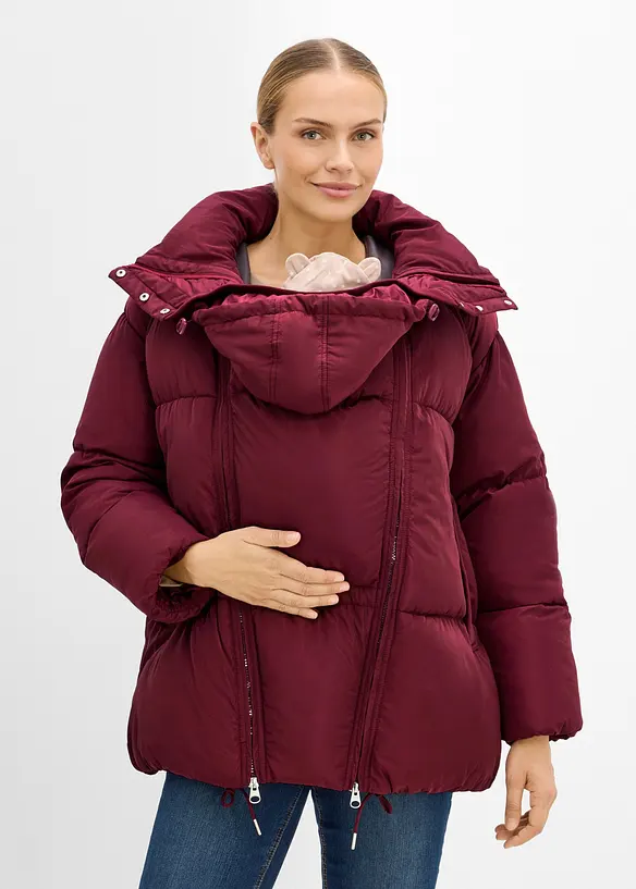 3-in-1 warm wattierte oversize Umstandspufferjacke mit Babyeinsatz in rot von vorne (im Anschnitt) - bonprix