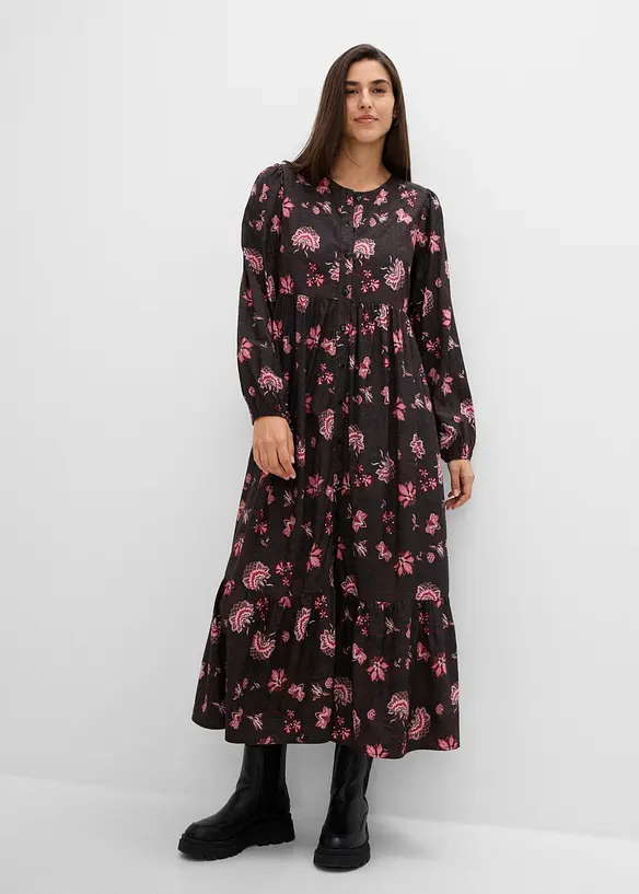 Kleid aus fließender Viskose in schwarz von vorne (Totalaufnahme) - bonprix Kleid aus fließender Viskose in schwarz von vorne (Totalaufnahme) - bonprix