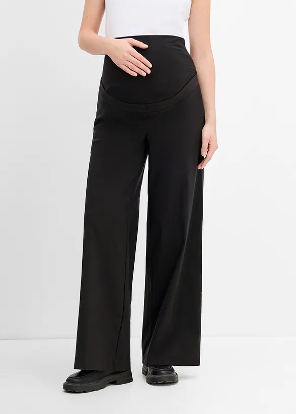 Elastische Umstandshose mit Bügelfalten, Wide Leg in schwarz von vorne - bonprix