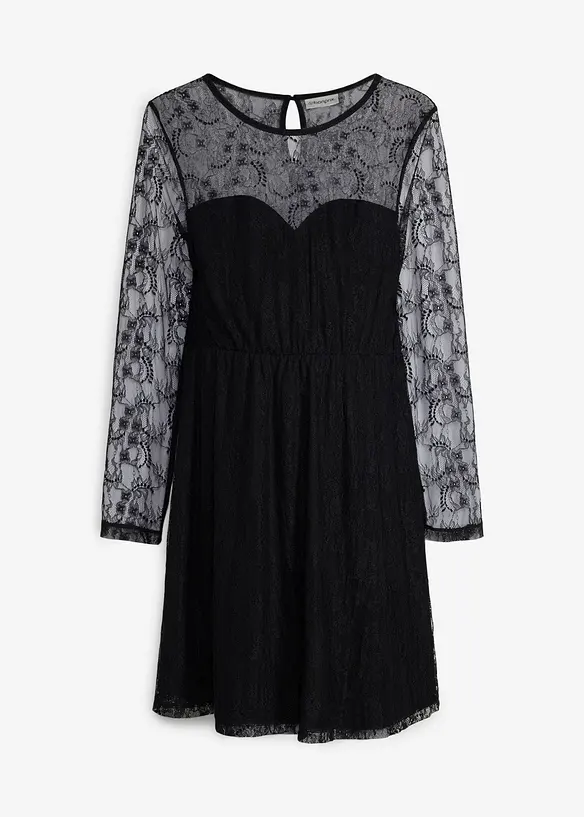 Festliches Umstandskleid aus elastischer Spitze und Jersey in schwarz von vorne - bonprix