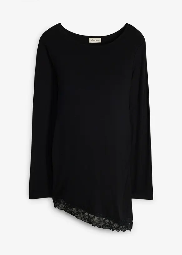 elegantes Umstandsshirt mit Spitze am Saum in schwarz von vorne - bonprix