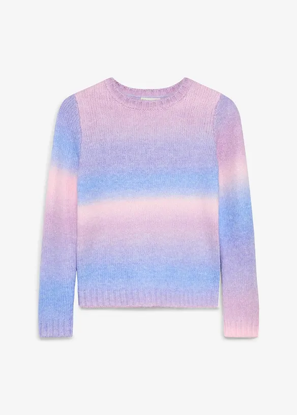 Grobstrick-Pullover aus weichem Woll-Mix in lila von vorne - bonprix