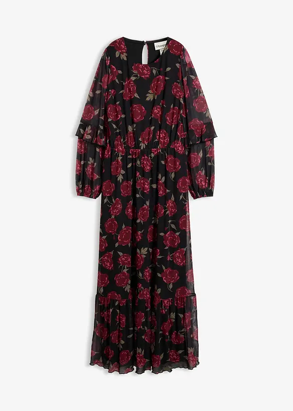 Maxikleid aus softem Mesh in schwarz von vorne - bonprix Maxikleid aus softem Mesh in schwarz von vorne - bonprix
