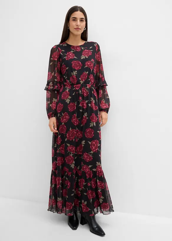 Maxikleid aus softem Mesh in schwarz von vorne (Totalaufnahme) - bonprix Maxikleid aus softem Mesh in schwarz von vorne (Totalaufnahme) - bonprix