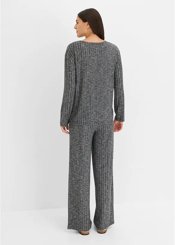 Loungewear Hausanzug aus Rippe in schwarz von hinten (Totalaufnahme) - bonprix