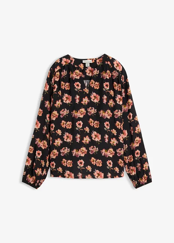 Bluse aus fließendem Viskose-Mix in schwarz von vorne - bonprix
