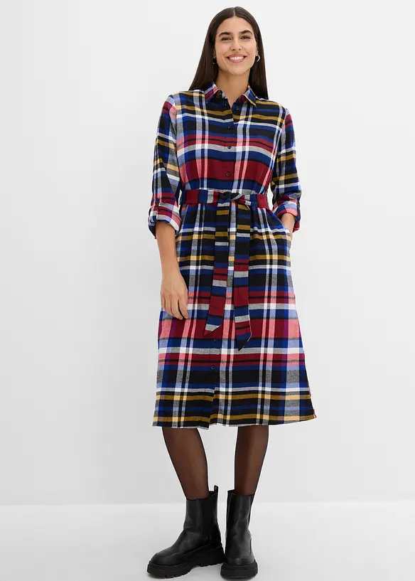 Flanell-Hemdblusenkleid aus reiner Bio-Baumwolle in rot von vorne (Totalaufnahme) - bonprix Flanell-Hemdblusenkleid aus reiner Bio-Baumwolle in rot von vorne (Totalaufnahme) - bonprix