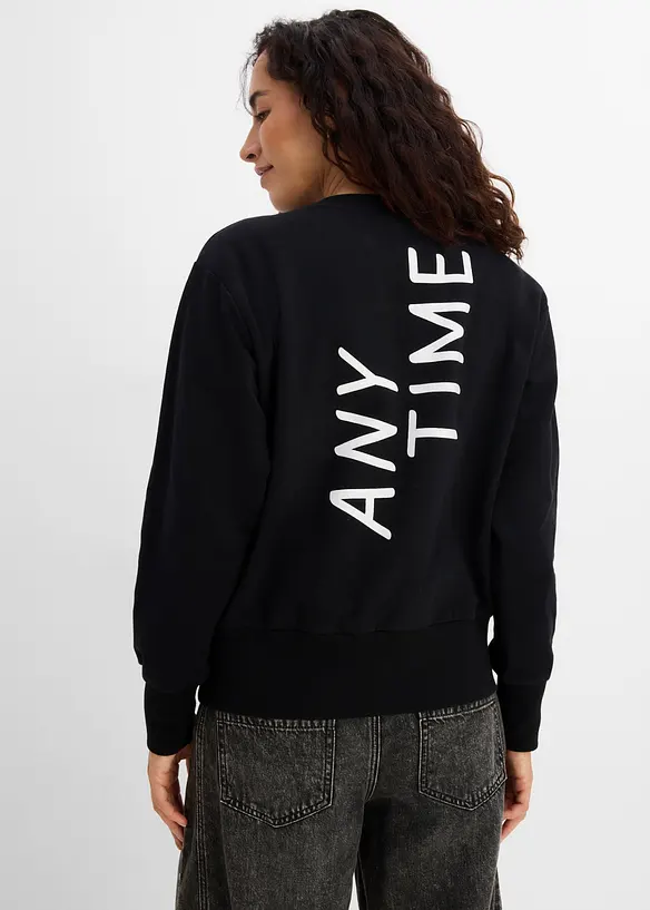 Oversize-Sweatshirt aus weichem Baumwoll-Mix in schwarz von hinten (im Anschnitt) - bonprix