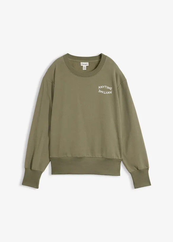 Oversize-Sweatshirt aus weichem Baumwoll-Mix in grün von vorne - bonprix