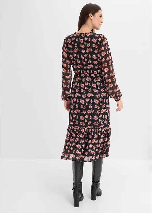 Bedrucktes Midi-Chiffonkleid in schwarz von hinten (Totalaufnahme) - bonprix Bedrucktes Midi-Chiffonkleid in schwarz von hinten (Totalaufnahme) - bonprix