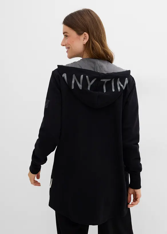 Softe Long-Sweatjacke aus dickem Baumwoll-Mix in schwarz von hinten (im Anschnitt) - bonprix Softe Long-Sweatjacke aus dickem Baumwoll-Mix in schwarz von hinten (im Anschnitt) - bonprix