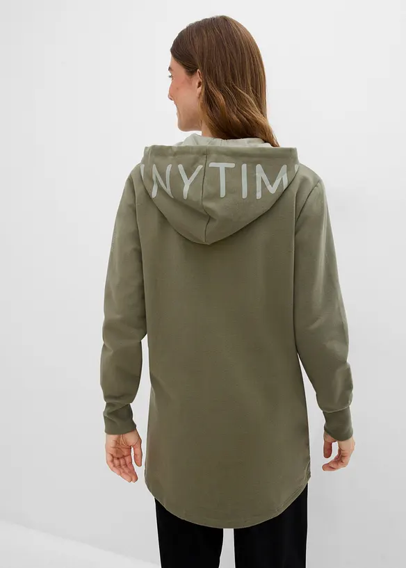 Softe Long-Sweatjacke aus dickem Baumwoll-Mix in grün von hinten (im Anschnitt) - bonprix Softe Long-Sweatjacke aus dickem Baumwoll-Mix in grün von hinten (im Anschnitt) - bonprix