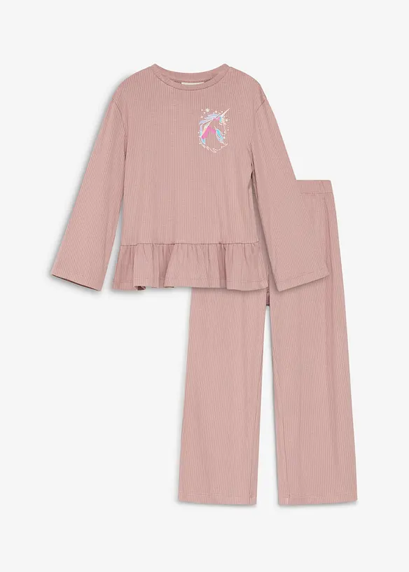 Langarmshirt und Hose aus Vikose (2-tlg.Set) in rosa von vorne - bonprix