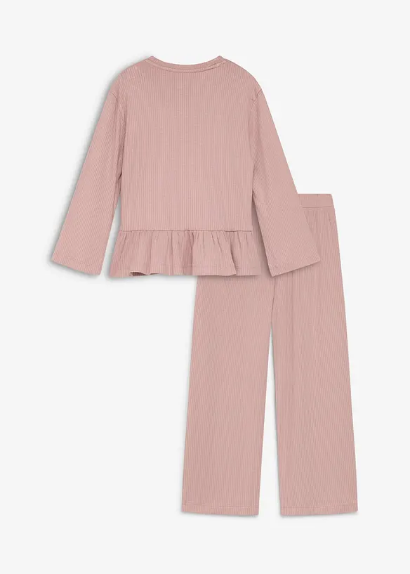 Langarmshirt und Hose aus Vikose (2-tlg.Set) in rosa von hinten - bonprix