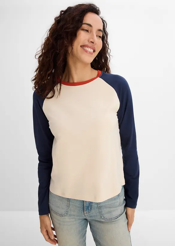 Raglanshirt aus Bio-Baumwoll-Mix in beige von vorne (im Anschnitt) - bonprix Raglanshirt aus Bio-Baumwoll-Mix in beige von vorne (im Anschnitt) - bonprix
