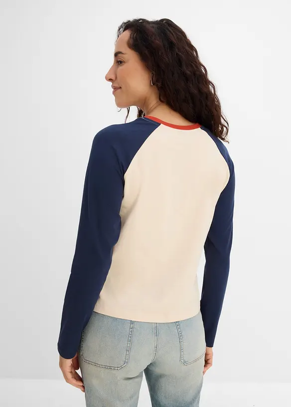 Raglanshirt aus Bio-Baumwoll-Mix in beige von hinten (im Anschnitt) - bonprix Raglanshirt aus Bio-Baumwoll-Mix in beige von hinten (im Anschnitt) - bonprix