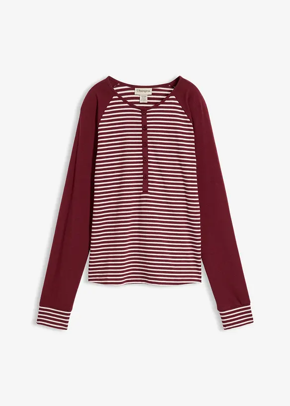 Raglanshirt aus elastischem Bio-Baumwoll-Mix in rot von vorne - bonprix
