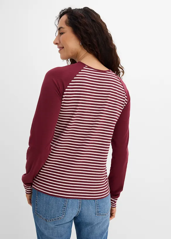 Raglanshirt aus elastischem Bio-Baumwoll-Mix in rot von hinten (im Anschnitt) - bonprix