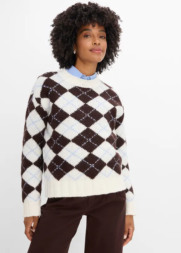 Norweger-Pullover mit Rautenmuster in blau von vorne (im Anschnitt) - bonprix